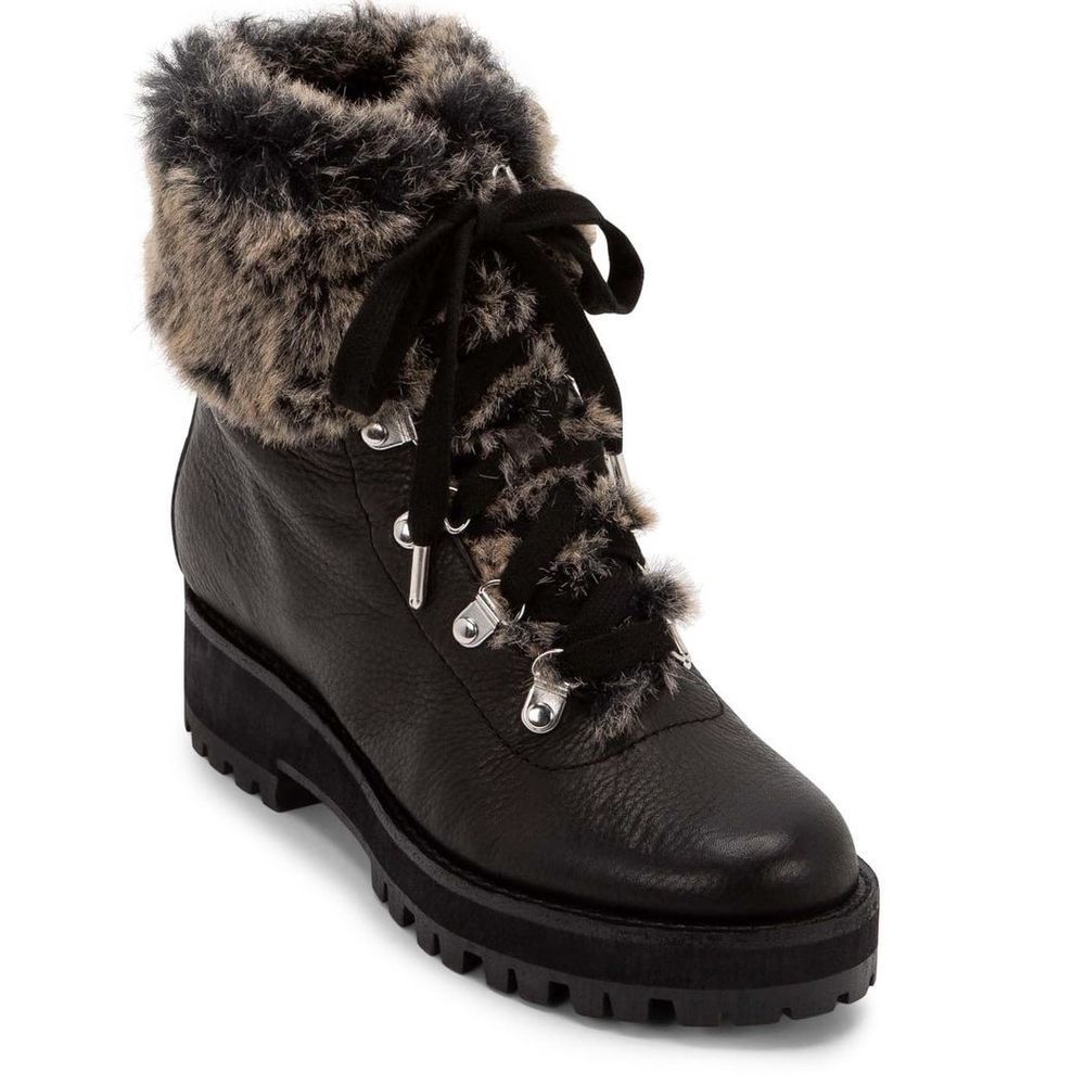 Dolce Vita Patsy Faux Fur Lace-Up Boots Black SZ 6